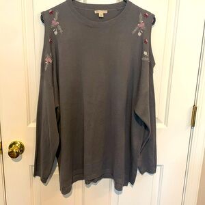 Cato Tunic Knit Sweater Cold Shoulder Grey Floral Embroidered Women’s Plus 18/20